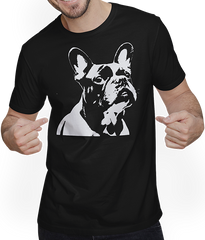 Produktbild von T-Shirt mit Mann Französischer Hund mit E-Gitarre Musiker Gitarrist