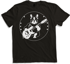 Produktbild von T-Shirt Französischer Hund mit E-Gitarre Musiker Gitarrist