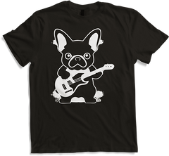 Produktbild von T-Shirt Französischer Hund mit E-Gitarre Musiker Gitarrist