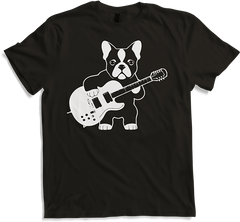 Produktbild von T-Shirt Französischer Hund mit E-Gitarre Musiker Gitarrist