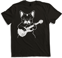 Produktbild von T-Shirt Französischer Hund mit E-Gitarre Musiker Gitarrist