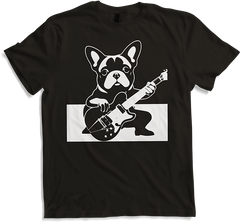 Produktbild von T-Shirt Französischer Hund mit E-Gitarre Musiker Gitarrist