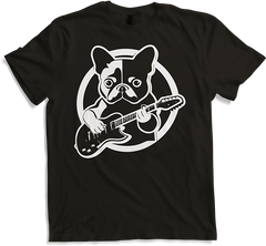 Produktbild von T-Shirt Französischer Hund mit E-Gitarre Musiker Gitarrist