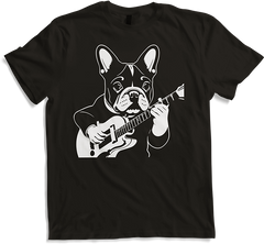 Produktbild von T-Shirt Französischer Hund mit E-Gitarre Musiker Gitarrist