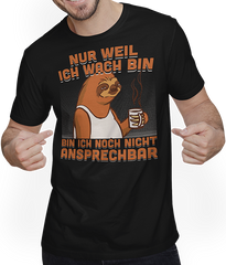 Produktbild von T-Shirt mit Mann Freche Morgenmuffel Faultier mit Kaffee Sprüche Faultier