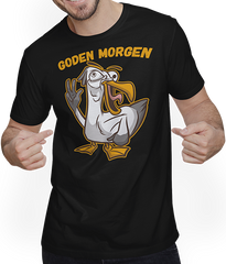 Produktbild von T-Shirt mit Mann Goden morgen Möwe Nordsee Ostsee Friesland Plattdeutsch