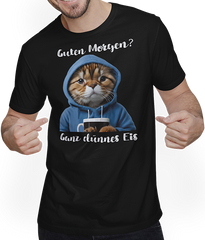 Produktbild von T-Shirt mit Mann Guten Morgen Ganz dünnes Eis Katzen Spruch Morgenmuffel