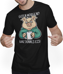 Produktbild von T-Shirt mit Mann Guten Morgen Ganz dünnes Eis Schwein Spruch Morgenmuffel