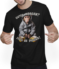 Produktbild von T-Shirt mit Mann Guten Morgen? Zisch ab Digger! Freche Morgenmuffel Sprüche
