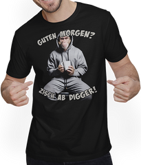 Produktbild von T-Shirt mit Mann Guten Morgen? Zisch ab Digger! Freche Morgenmuffel Sprüche