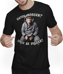Produktbild von T-Shirt mit Mann Guten Morgen? Zisch ab Digger! Freche Morgenmuffel Sprüche