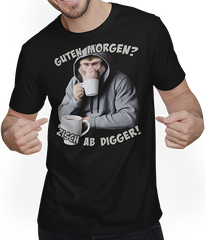 Produktbild von T-Shirt mit Mann Guten Morgen? Zisch ab Digger! Freche Morgenmuffel Sprüche