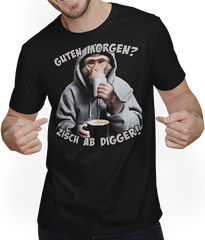 Produktbild von T-Shirt mit Mann Guten Morgen? Zisch ab Digger! Freche Morgenmuffel Sprüche