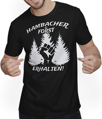 Produktbild von T-Shirt mit Mann Hambacher Forst erhalten!