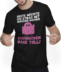 Produktbild von T-Shirt mit Mann Heute möchte ich gerne was mit Menschen machen Halloween