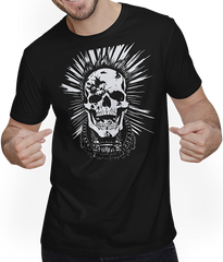 Produktbild von T-Shirt mit Mann Horror Fan Totenkopf mit Mohawk Crazy Punkrocker Punk
