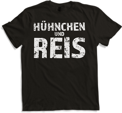 Produktbild von T-Shirt Hühnchen und Reis Muskeln Kniebeuge Bodybuilding Sprüche