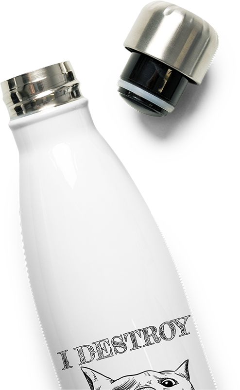 Produktbild vom Oberteil der Thermoflasche I Destroy Sleep Routines Katzen-Spruch