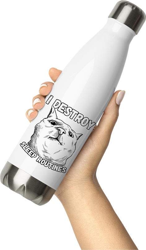 Produktbild von Thermosflasche von Hand gehalten I Destroy Sleep Routines Katzen-Spruch