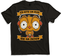 Produktbild von T-Shirt Ich bitte um Ruhe, bin am zocken Gamer Sprüche Eule Zocker