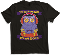 Produktbild von T-Shirt Ich bitte um Ruhe, bin am zocken Gamer Sprüche Eule Zocker