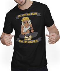 Produktbild von T-Shirt mit Mann Ich bitte um Ruhe bin am zocken Gamer Sprüche Mädchen Zocker