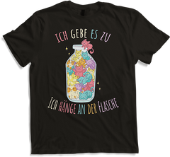Produktbild von T-Shirt Ich hänge an der Flasche Lustige Katzen Sprüche Katzenspruch