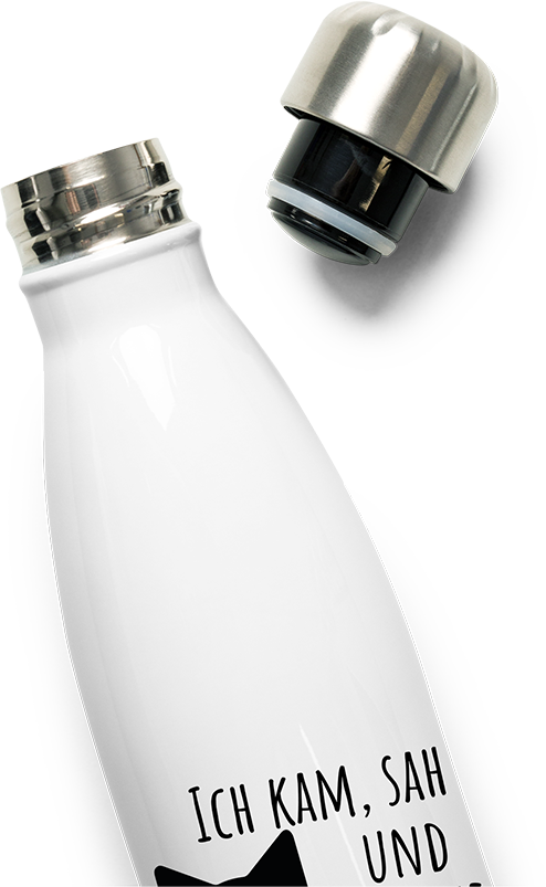 Produktbild vom Oberteil der Thermoflasche Ich kam sah und drehte direkt wieder um Katzen Spruch Kater