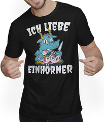 Produktbild von T-Shirt mit Mann Ich liebe Einhörner Sarkastisch Frecher Einhorn Spruch