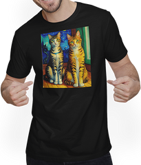 Produktbild von T-Shirt mit Mann Impressionistische Katze Impressionismus Katzen Malerei Katze Kunstwerk