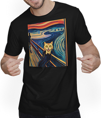 Produktbild von T-Shirt mit Mann Impressionistische Katze schreiende Impressionismus Katzen Malerei T