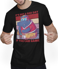 Produktbild von T-Shirt mit Mann It's Not A Bad Day If You Can Game Hippo Zocker Gamer Spruch
