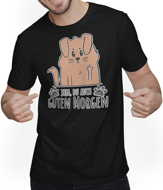 Produktbild von T-Shirt mit Mann Jaja Du auch Guten Morgen Mittelfinger Hunde Stinkefinger