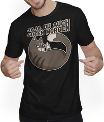Produktbild von T-Shirt mit Mann Jaja, Du auch Guten Morgen Morgenmuffel Mies Gelaunte Katze
