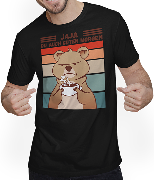 Produktbild von T-Shirt mit Mann Jaja, Du auch guten Morgen Morgenmuffel Langschläfer Quokka