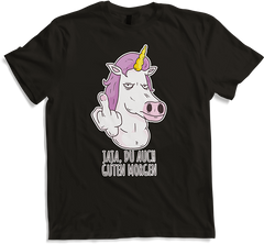 Produktbild von T-Shirt Jaja, Du auch guten Morgen Morgenmuffel Mittelfinger Einhorn