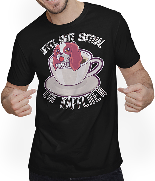 Produktbild von T-Shirt mit Mann Jetzt gibt's erstmal ein Käffchen Kaffee Hunde Sprüche
