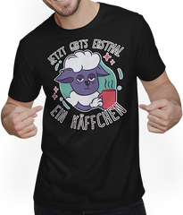 Produktbild von T-Shirt mit Mann Jetzt gibt's erstmal ein Käffchen Schaf Kaffee Sprüche