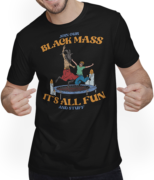 Produktbild von T-Shirt mit Mann Join Our Black Mass It's All Fun Baphomet Dämon Teufel Satan