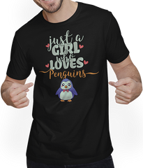 Produktbild von T-Shirt mit Mann Just A Girl Who Loves Penguins | Mädchen Sprüche Pinguin