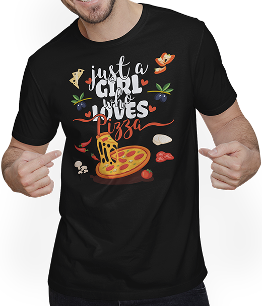 Produktbild von T-Shirt mit Mann Just A Girl Who Loves Pizza | Lustiger Spruch für Mädchen