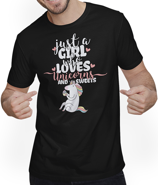 Produktbild von T-Shirt mit Mann Just A Girl Who Loves Unicorns Lustiger Spruch Einhorn