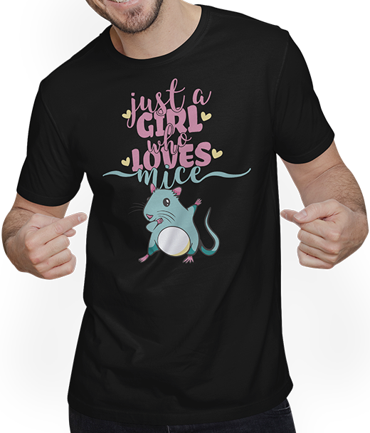 Produktbild von T-Shirt mit Mann Just a girl who loves mice Mädchen Farbmaus Spruch Mäuse