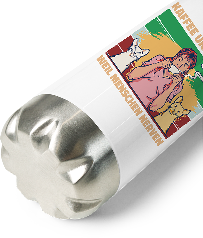 Produktbild vom Boden der Thermoflasche Kaffee und Katzen weil Menschen Nerven Morgenmuffel Katzen