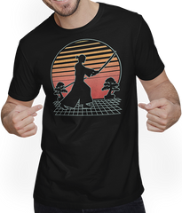 Produktbild von T-Shirt mit Mann Kampfsportkämpfer Futuristischer Retro | Samurai Ronin Ninja