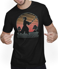 Produktbild von T-Shirt mit Mann Kampfsportkämpfer Futuristischer Retro | Samurai Ronin Ninja