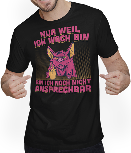 Produktbild von T-Shirt mit Mann Kaputte Morgenmuffel Fledermaus Freche Kaffee Sprüche