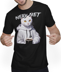 Produktbild von T-Shirt mit Mann Katze "Nerv Net" Freche Mädchen Sprüche Jungen Spruch
