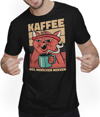 Produktbild von T-Shirt mit Mann Katzen weil Menschen Nerven Morgenmuffel Kaffee Sprüche