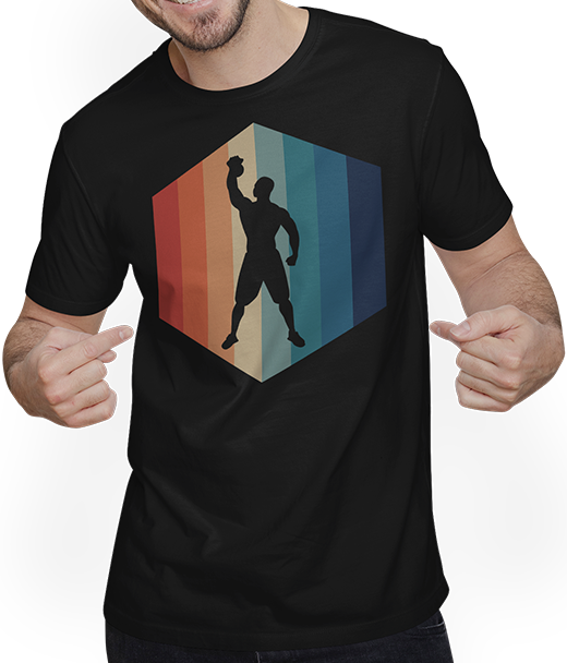 Produktbild von T-Shirt mit Mann Kettlebell Workout | Hexagon Vintage & Retro | Gewichtheben